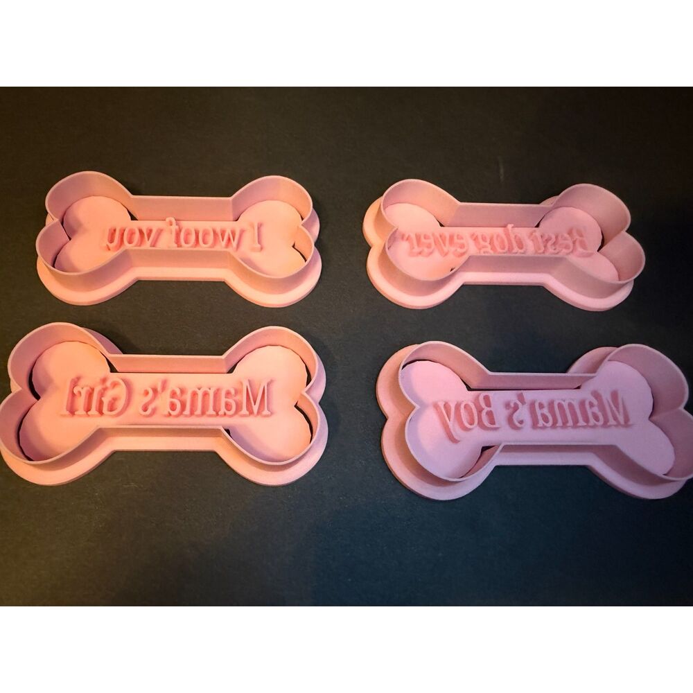 Dog Bone Cookie Cutter Set, Pink Dog Treat Stamp Cutters